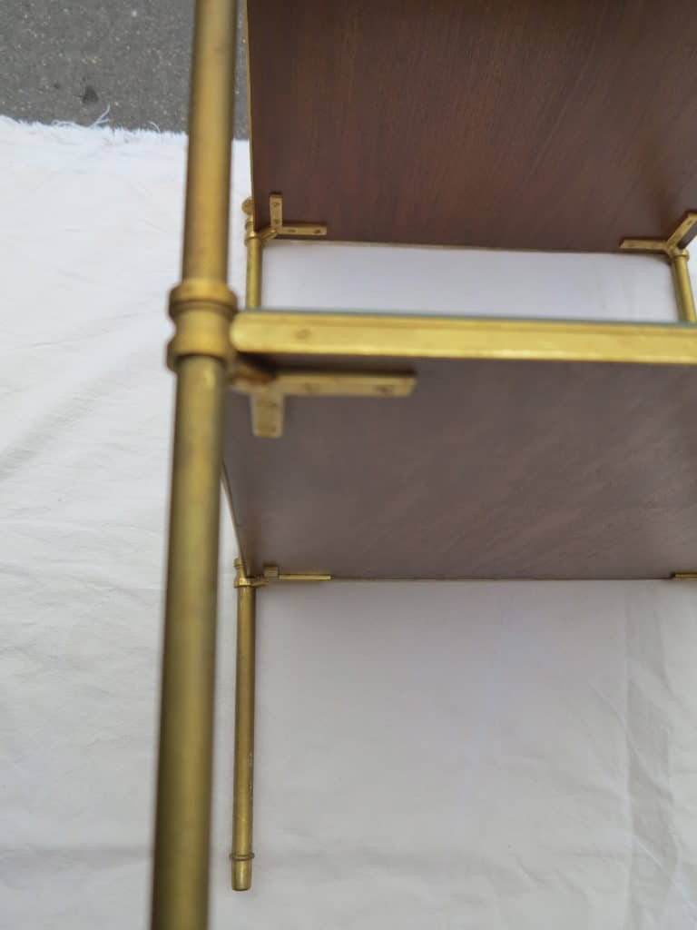 1970 'bronze Shelf Maison Baguès 2 Trays Sheathed In Beige Leather With Golden Greek Motifs-photo-4
