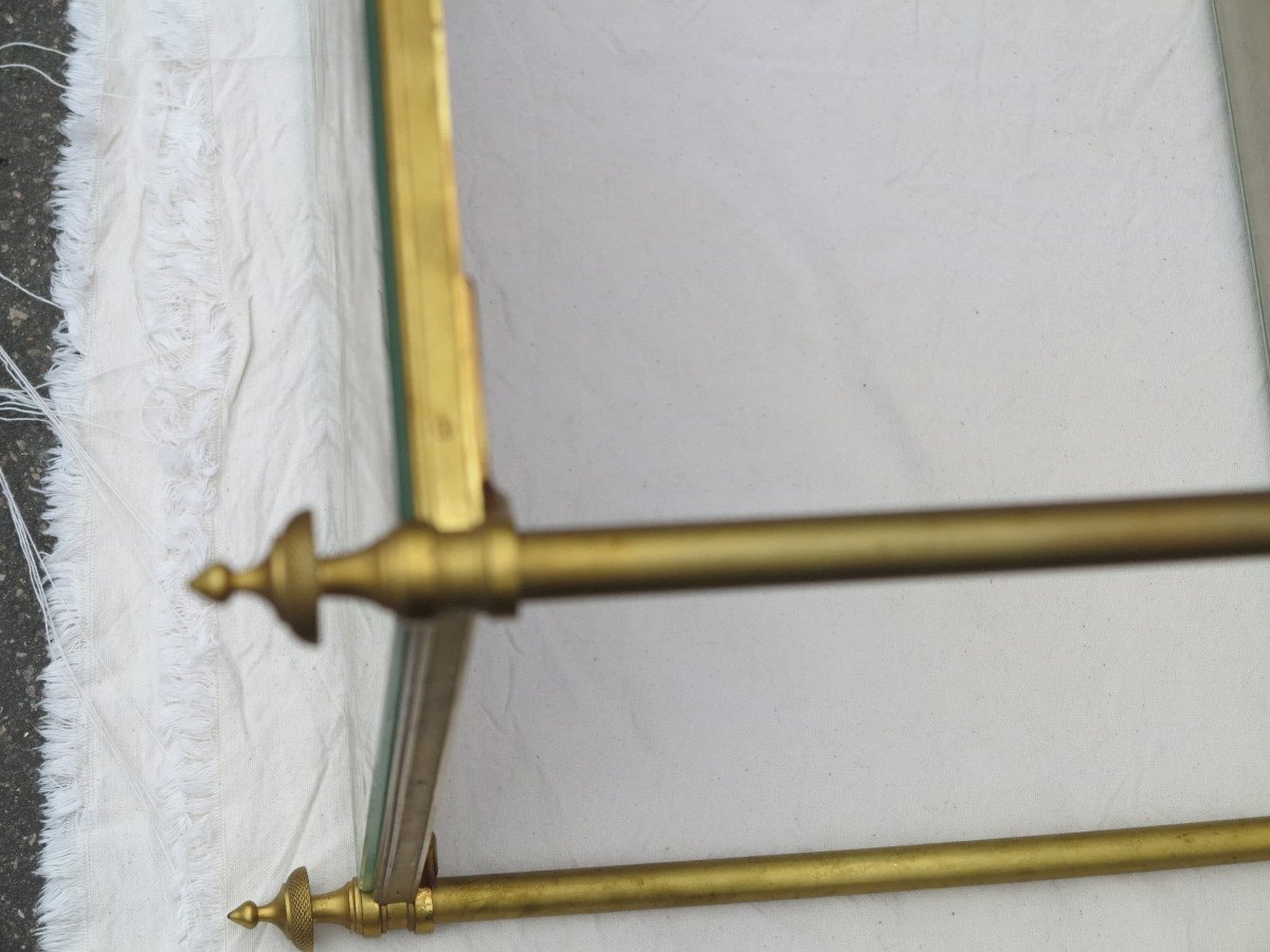 1970 'bronze Shelf Maison Baguès 2 Trays Sheathed In Beige Leather With Golden Greek Motifs-photo-3