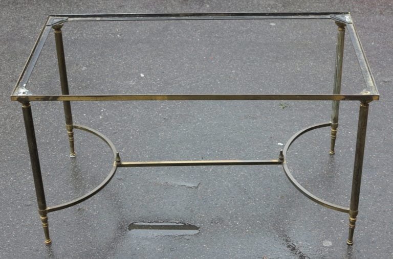 1970′ Table Basse En Bronze Avec Entretoise Maison Baguès Avec Plateau Miroir Vieilli Oxydé-photo-2