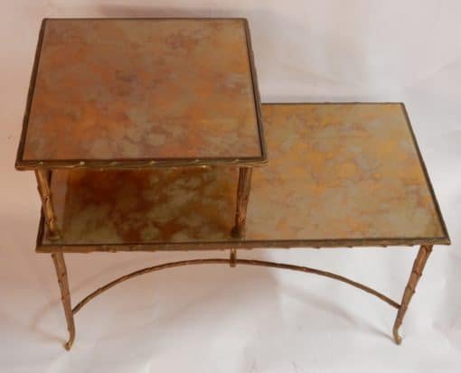 1970′ Table à Étage En Bronze Doré Décor Palmier Maison Charles 72 X 38 Cm-photo-2