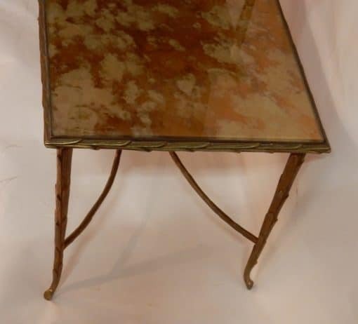 1970′ Table à Étage En Bronze Doré Décor Palmier Maison Charles 72 X 38 Cm-photo-3