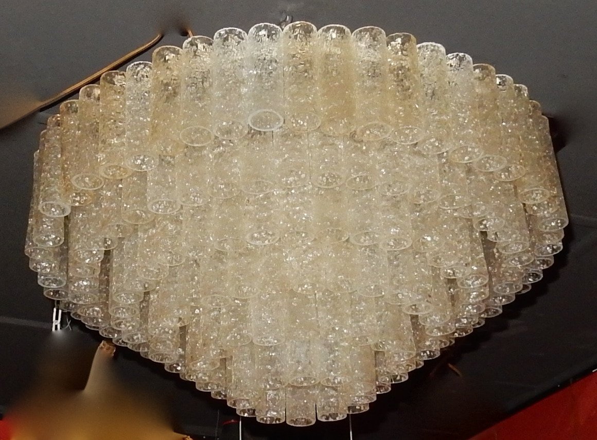 1960/70′ Paire De Lustres Venini Murano Doria Diamètre 74 Cm 6 Niveaux 194 Cristaux-photo-2