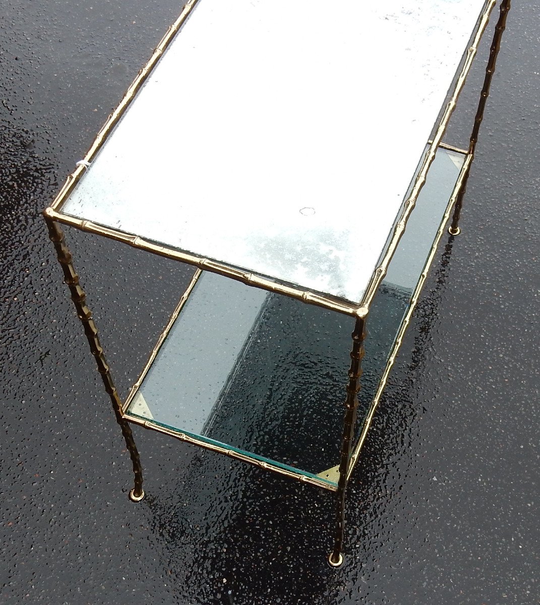 1970 ′ End Of Sofa In Bronze Maison Baguès Oxidized Mirrored Trays 65x31x H59 Cm-photo-2