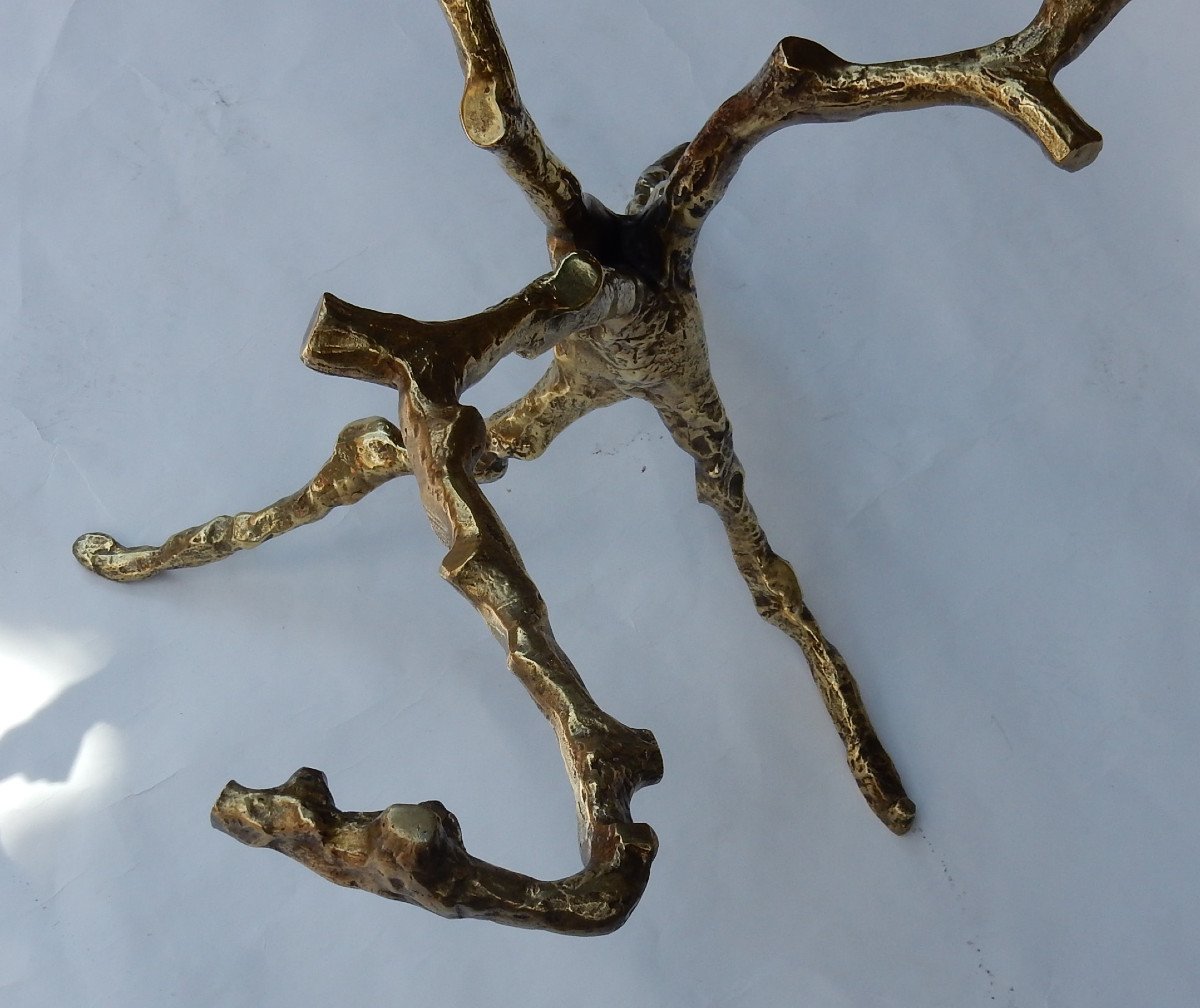1970′ Table Basse Aux Branchages Bronze Doré Dlg Agostini Diamètre 75 Cm-photo-4