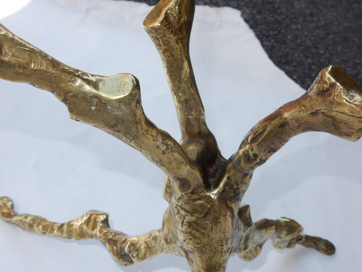 1970′ Table Basse Aux Branchages Bronze Doré Dlg Agostini Diamètre 75 Cm-photo-4