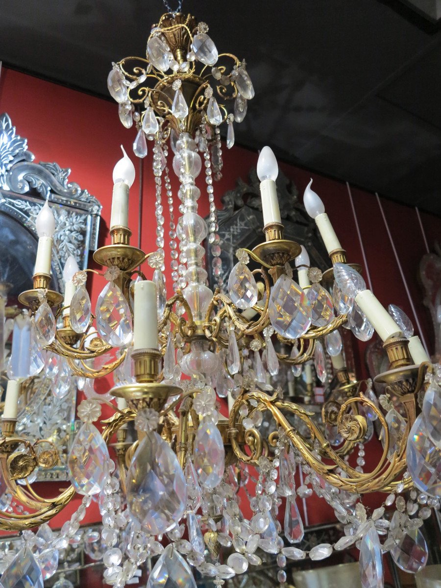 1900′ 2 Lustres Bronze Et Cristal 6 Et 8 Bras Mêmes Modèles-photo-4