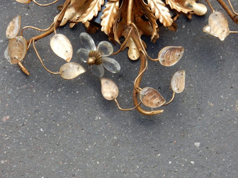 1950/70 ′ Ceiling Lamp With Floral Decor With Glass Leaves Style Maison Baguès-photo-4