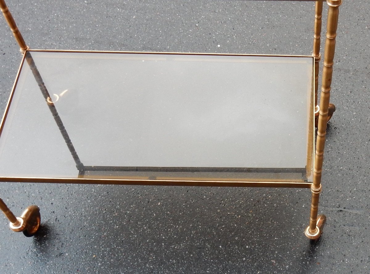 1950/70 'serving Trolley In Brass And Smoked Glass Maison Baguès-photo-2