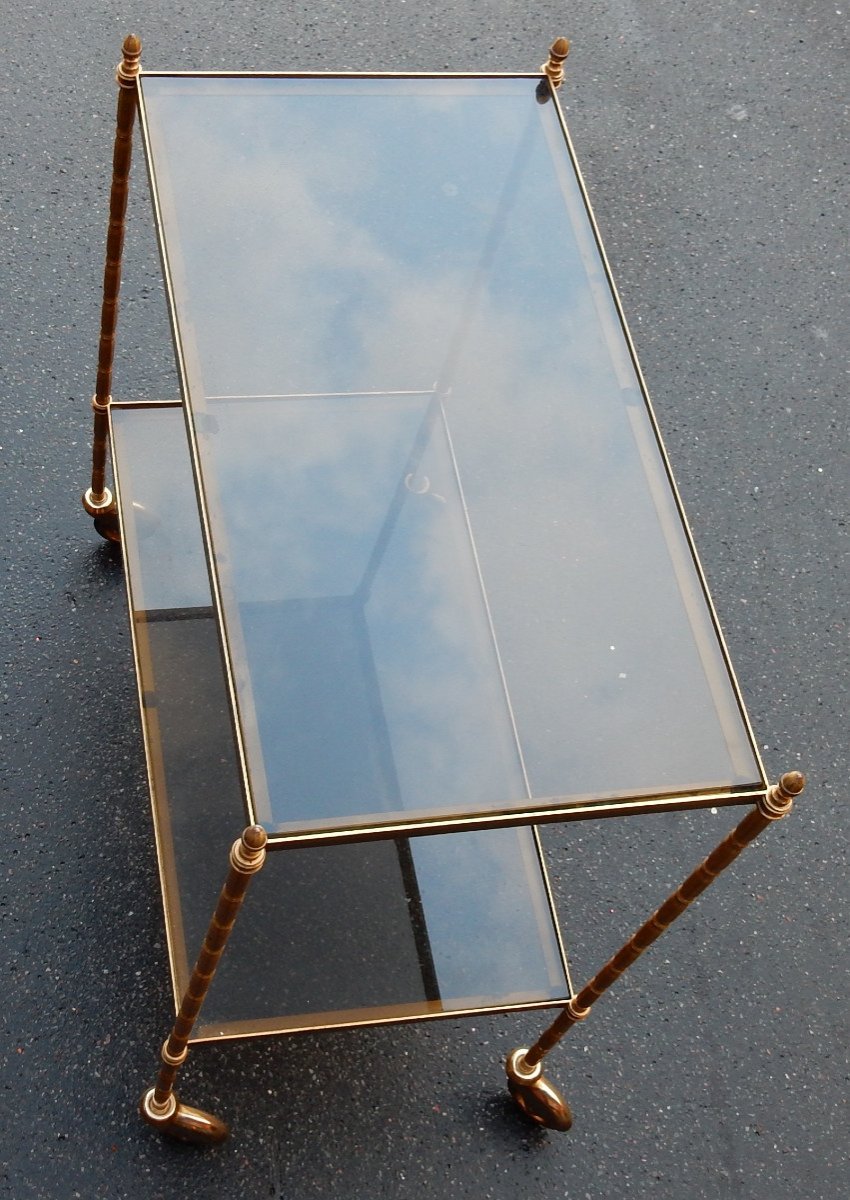 1950/70 'serving Trolley In Brass And Smoked Glass Maison Baguès-photo-4