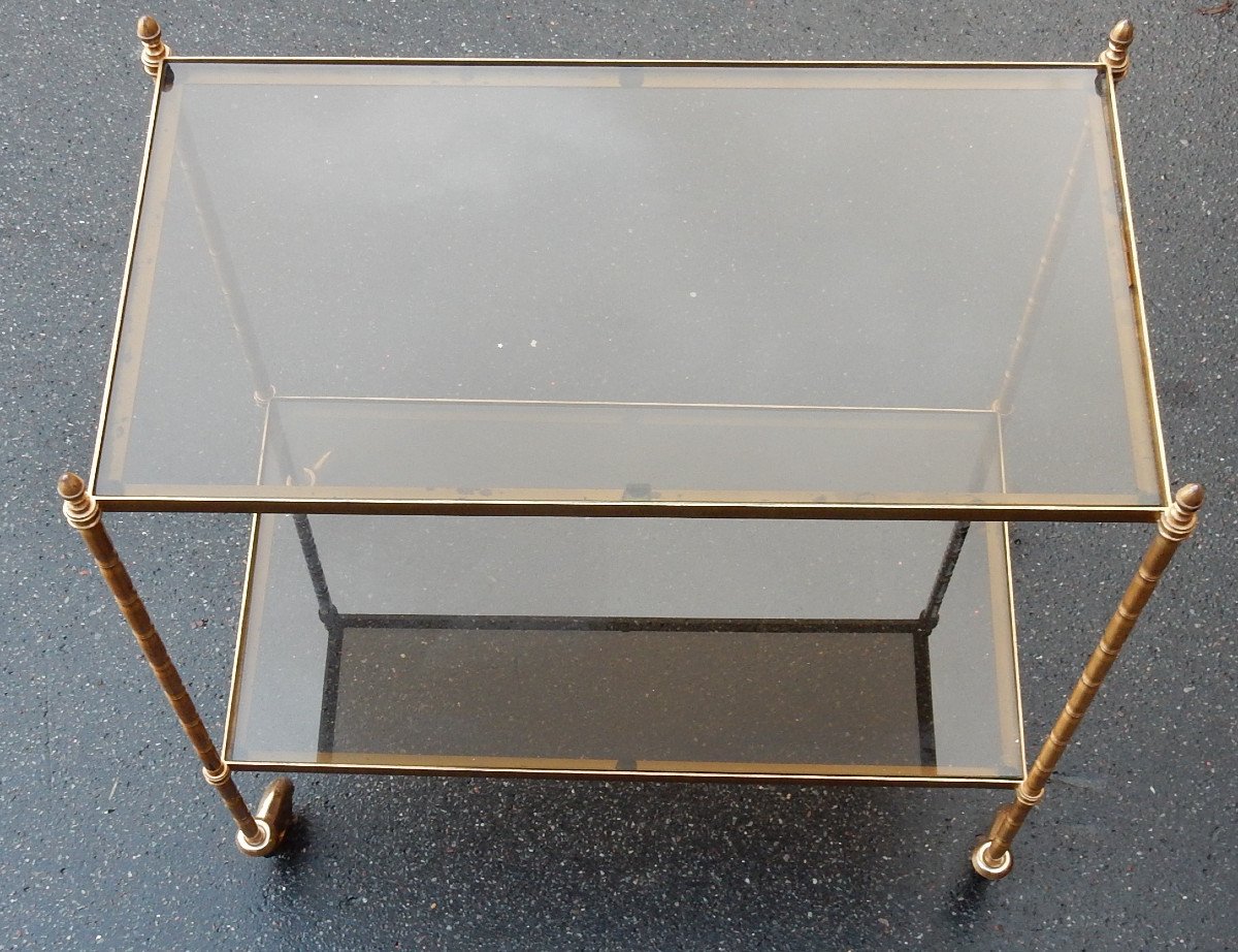 1950/70 'serving Trolley In Brass And Smoked Glass Maison Baguès