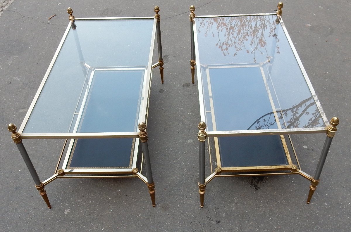 1950/70 'pair Of Maison Jansen Leather Coffee Tables 93 X 48 Xh 49 Cm-photo-2