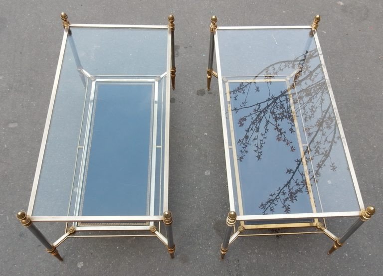 1950/70 'pair Of Maison Jansen Leather Coffee Tables 93 X 48 Xh 49 Cm-photo-3