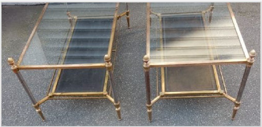 1950/70 'pair Of Maison Jansen Leather Coffee Tables 93 X 48 Xh 49 Cm-photo-8