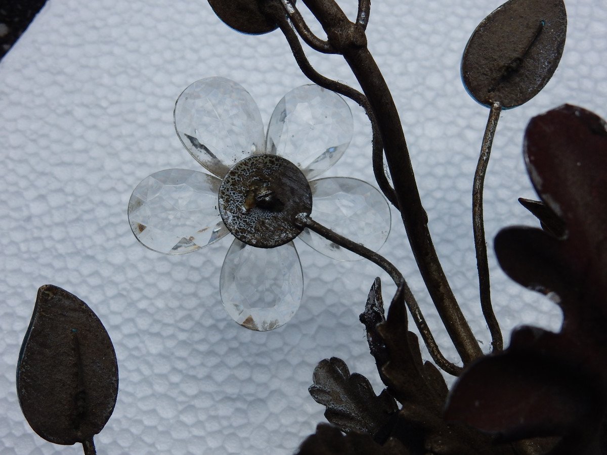 1970 ′ Pair Of Wall Lights In Silver Metal And Flowers In Blue Glass Style Maison Baguès-photo-3