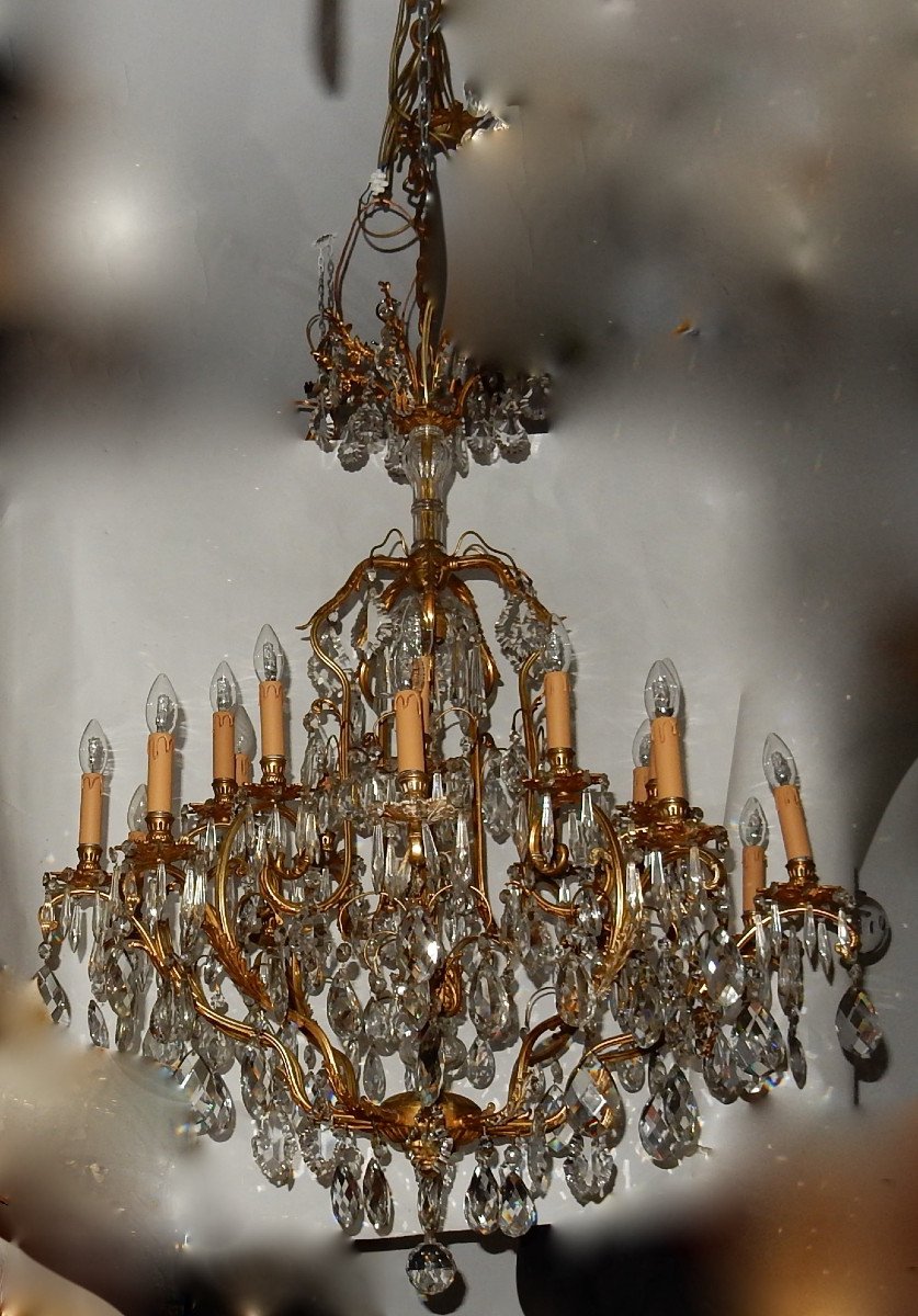 Cage Chandelier In Gilt Bronze 10 Arms 21 Light-photo-3