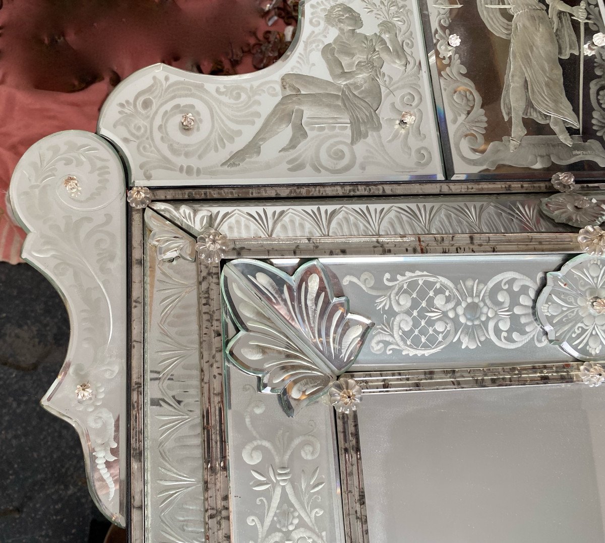 1970 ′ Venice Mirror In The Antique With Decor Of Characters Symbolizing Justice Signed: Himberger-photo-1