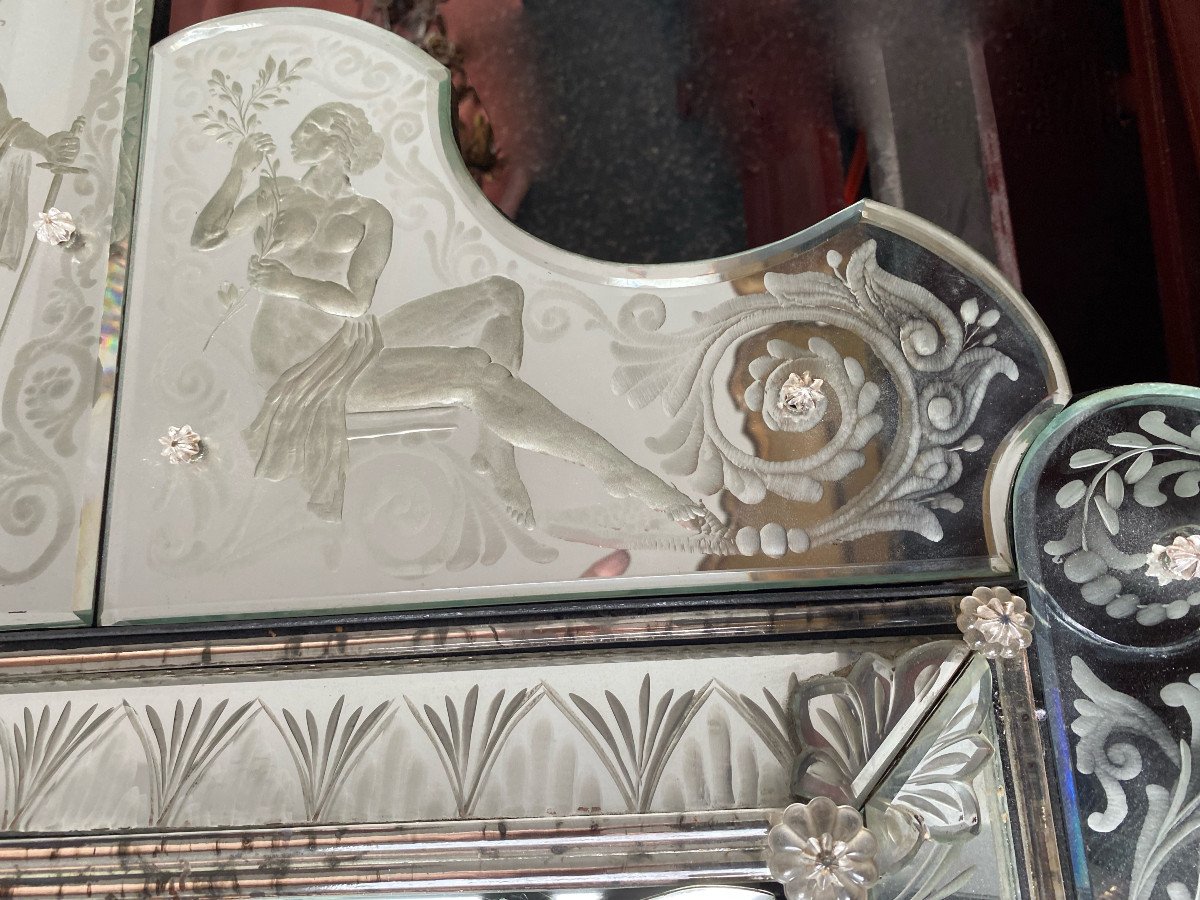 1970 ′ Venice Mirror In The Antique With Decor Of Characters Symbolizing Justice Signed: Himberger-photo-3