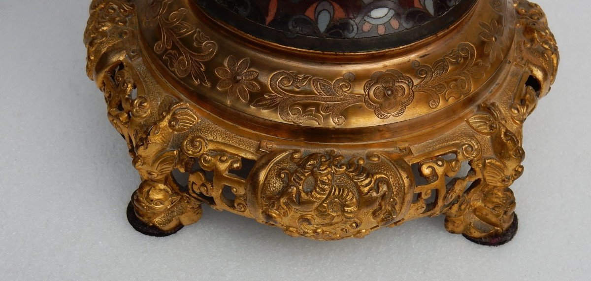 1890 ′ Pair Of Japanese Cloisonne Lamps With Birds And Dragons-photo-4