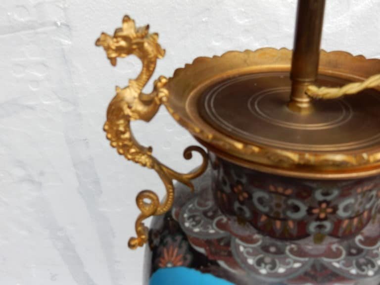 1890 ′ Pair Of Japanese Cloisonne Lamps With Birds And Dragons-photo-3