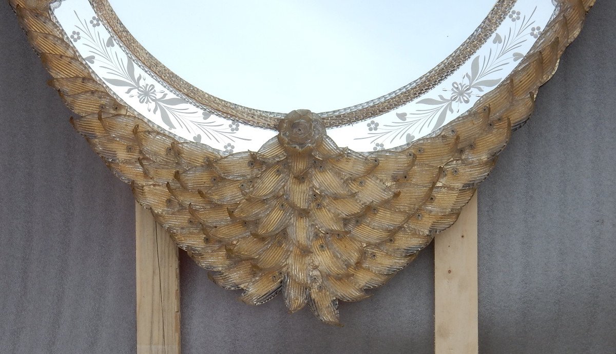 1970/80 ′ Veronese Murano Crystal Mirror With Gold Leaf Inclusions 135 Hx 96 Cm-photo-2