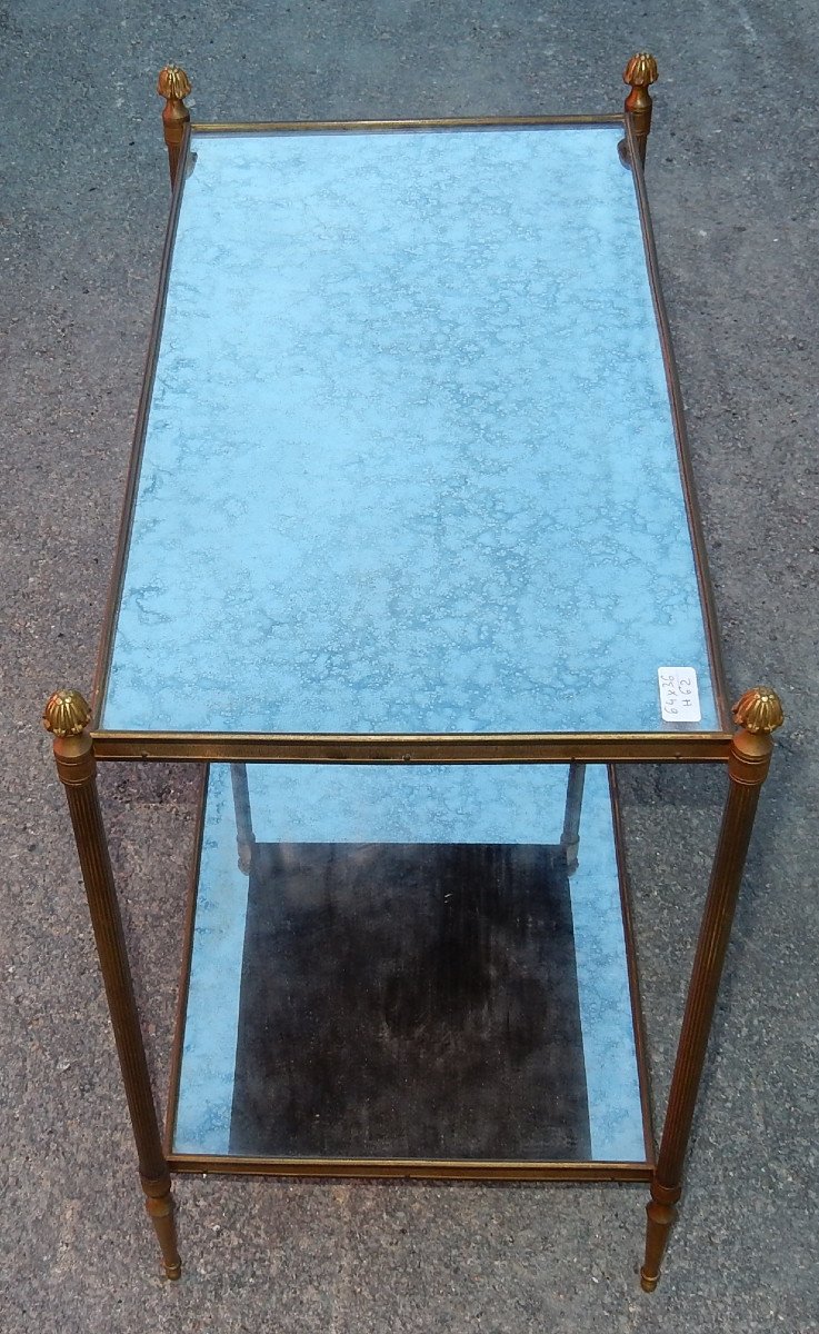 1950/70 ′ End Of Sofa Maison Baguès Brass And Bronze Trays Aged Oxidized Mirror And Flower-photo-3