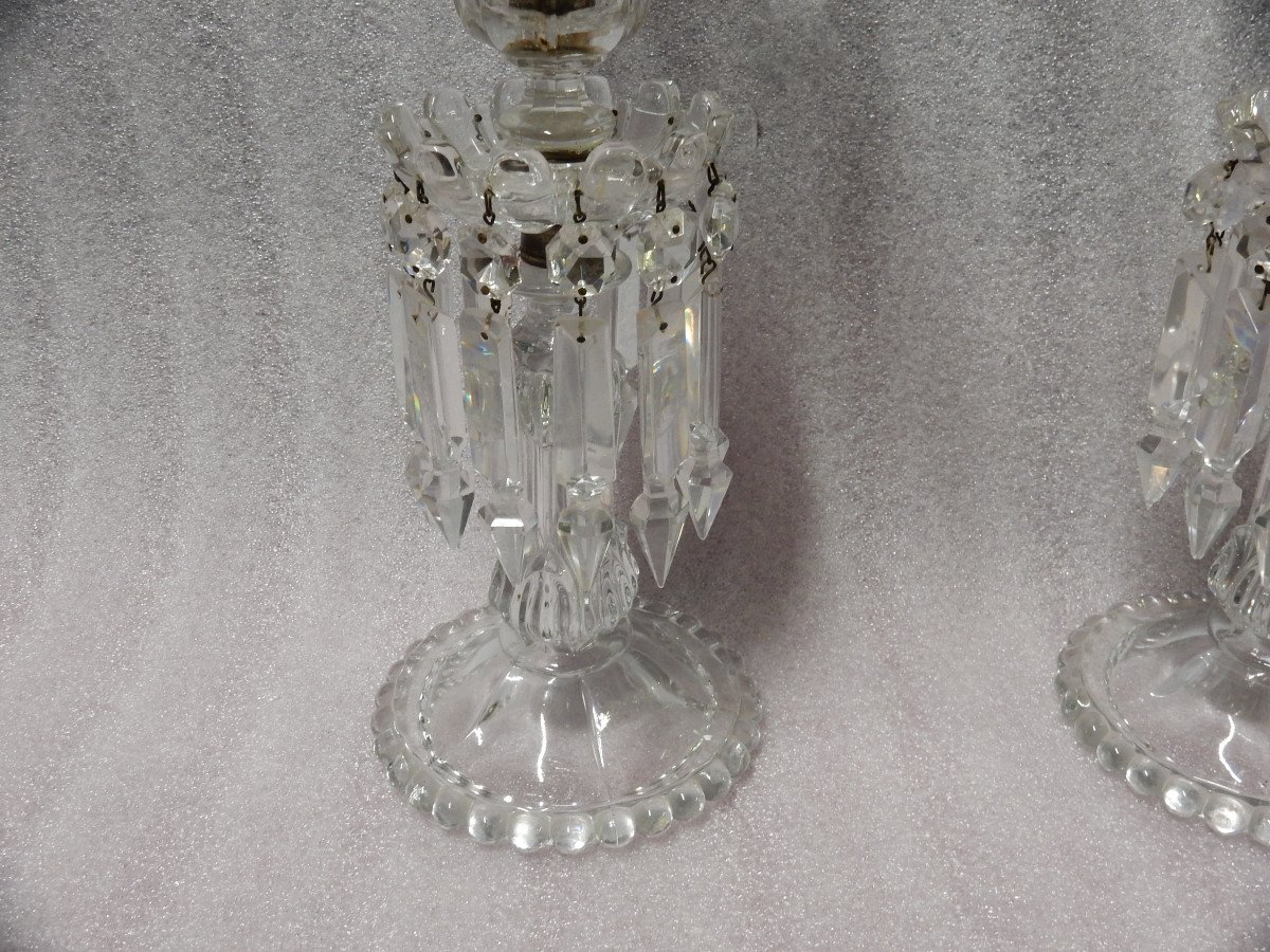 1950/70 Paire De Bougeoirs En Cristal Baccarat Signés Avec Photophores-photo-3