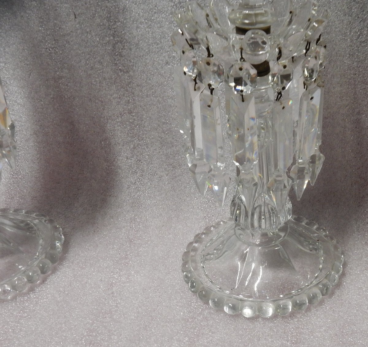 1950/70 Paire De Bougeoirs En Cristal Baccarat Signés Avec Photophores-photo-4