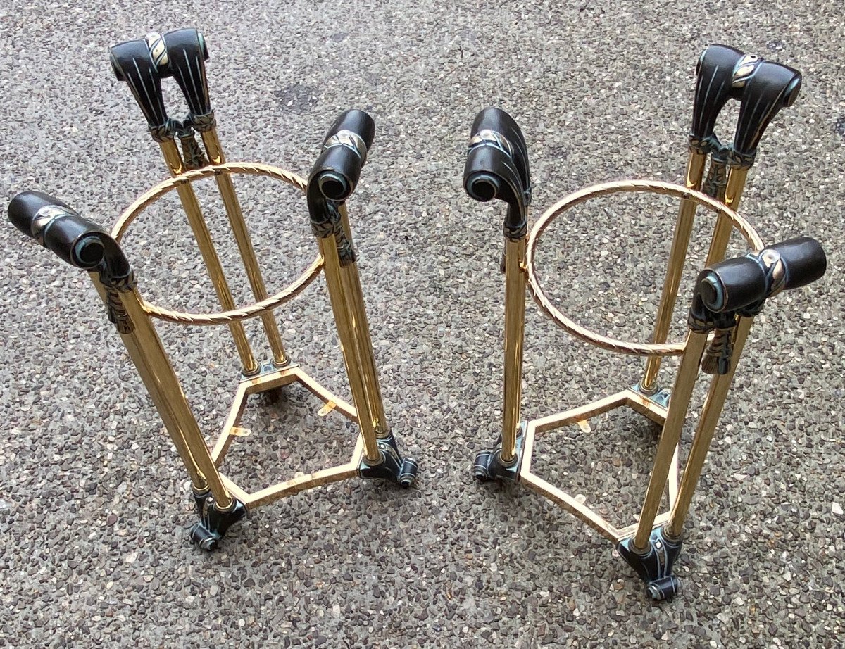 1970 'pair Of Patinated Bronze And Gilt Metal Pedestals In The Taste Of Weisweiler-photo-3