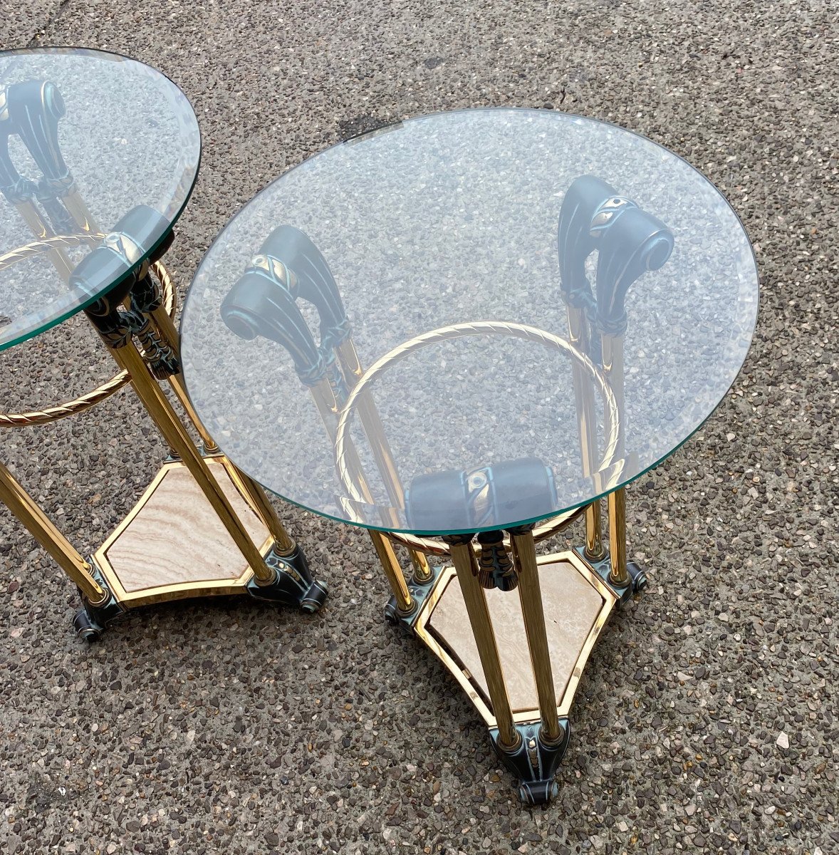 1970 'pair Of Patinated Bronze And Gilt Metal Pedestals In The Taste Of Weisweiler-photo-4