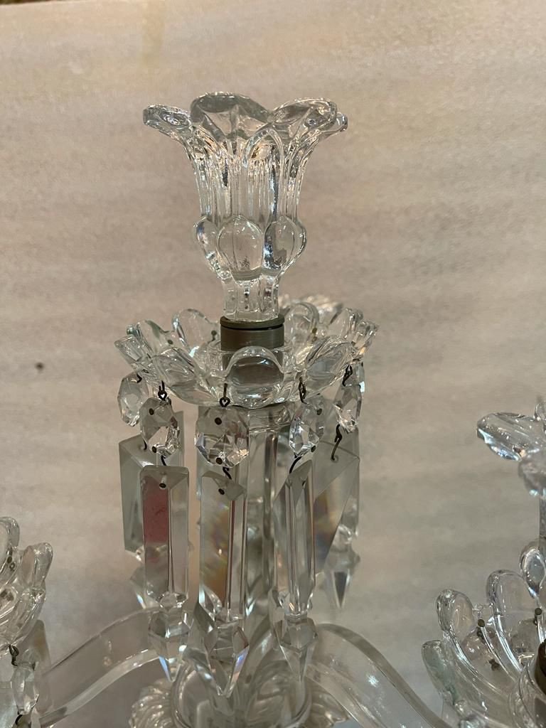 1950 ′ Pair Of 2 Candlesticks 3 Branches Sockets Beaded And Signed In Relief Baccarat-photo-3
