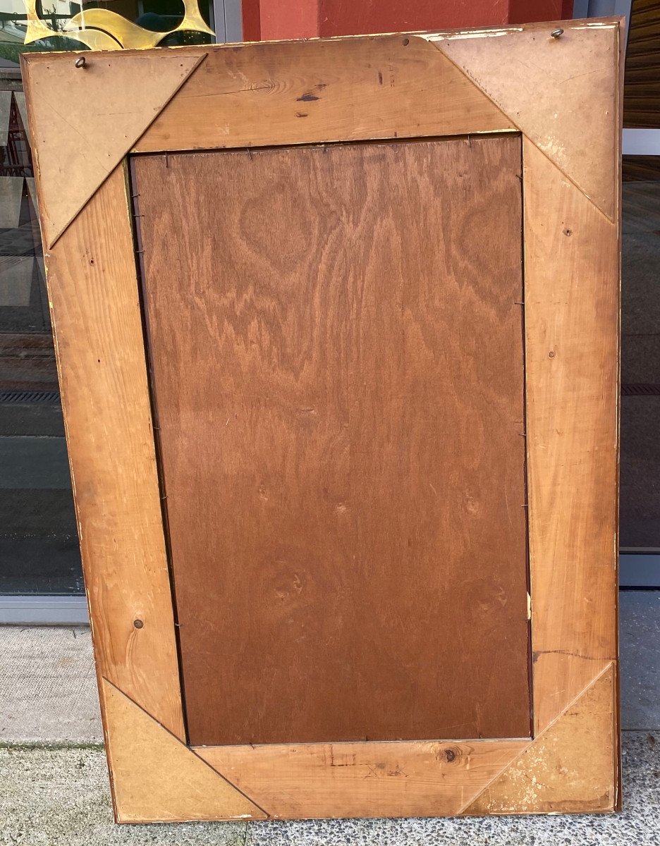 1960/70 Miroir Aux Chinois Décor Eglomisé Et Cadre Feuilles D’or Dlg Pansard 136 X 96 Cm-photo-4