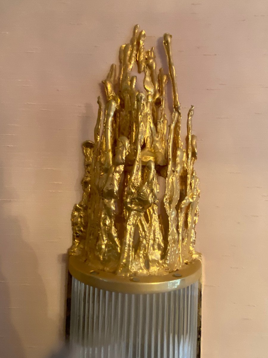 1970 ′ Pair Of Bronze Sconces, Glass Tubes By Victor Boeltz, Stalagmite And Stalactites-photo-1