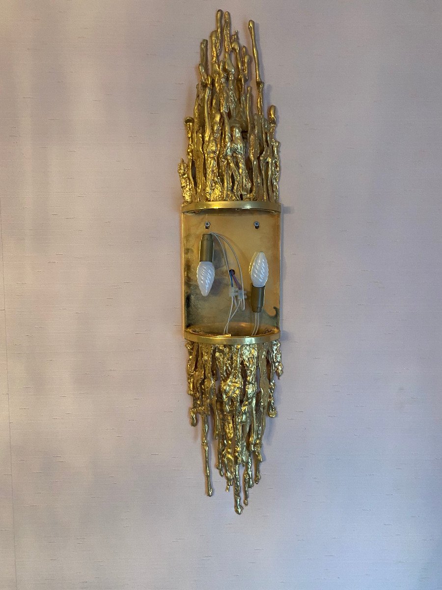 1970′ Paire D’appliques En Bronze, Tubes en Verre Par Victor Boeltz, Stalagmite Et Stalactites-photo-4