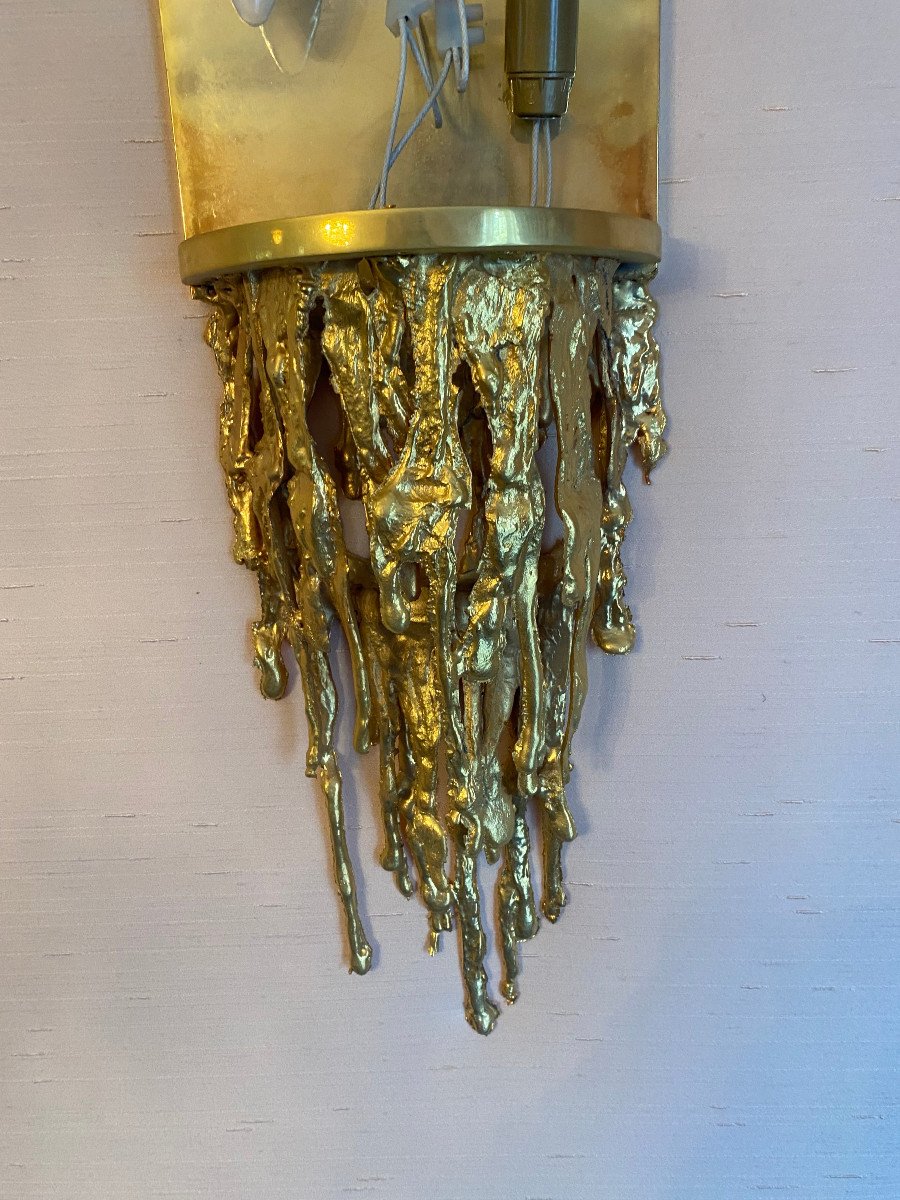 1970 ′ Pair Of Bronze Sconces, Glass Tubes By Victor Boeltz, Stalagmite And Stalactites-photo-5