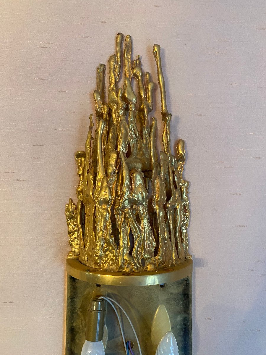 1970 ′ Pair Of Bronze Sconces, Glass Tubes By Victor Boeltz, Stalagmite And Stalactites-photo-6