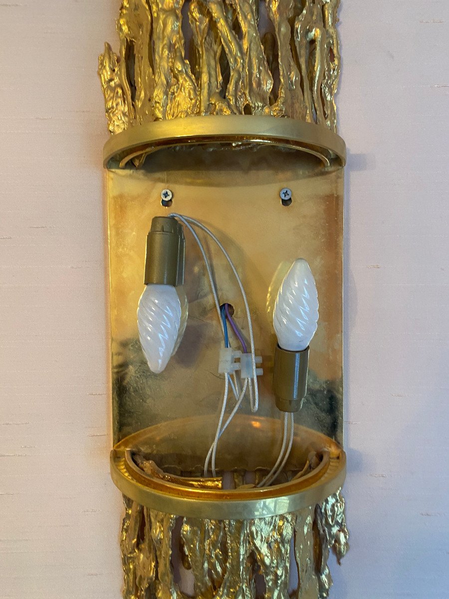 1970 ′ Pair Of Bronze Sconces, Glass Tubes By Victor Boeltz, Stalagmite And Stalactites-photo-7