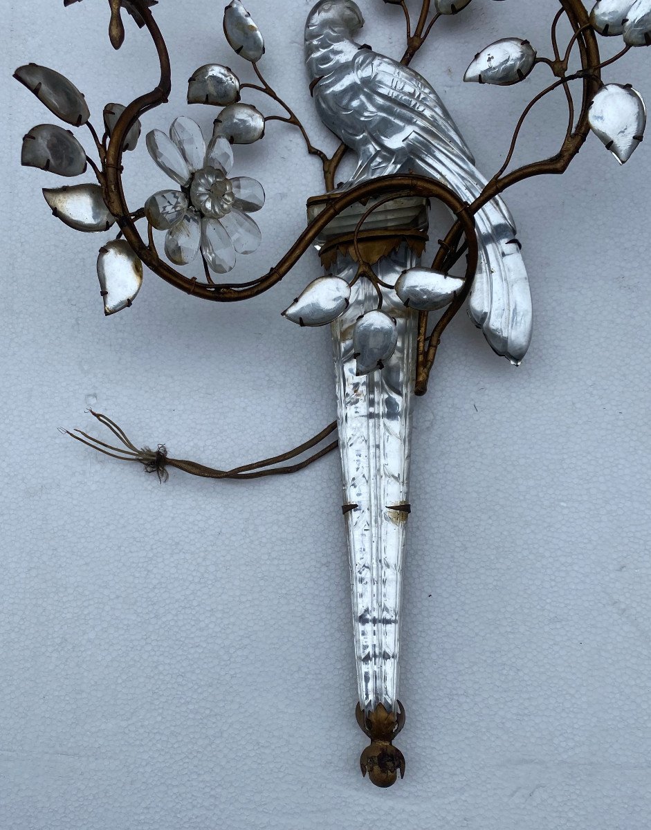 1950/70 ′ Pair Of Wall Lights With The Parakeet Placed On A Sheath, Maison Baguès H 63 Cm-photo-2