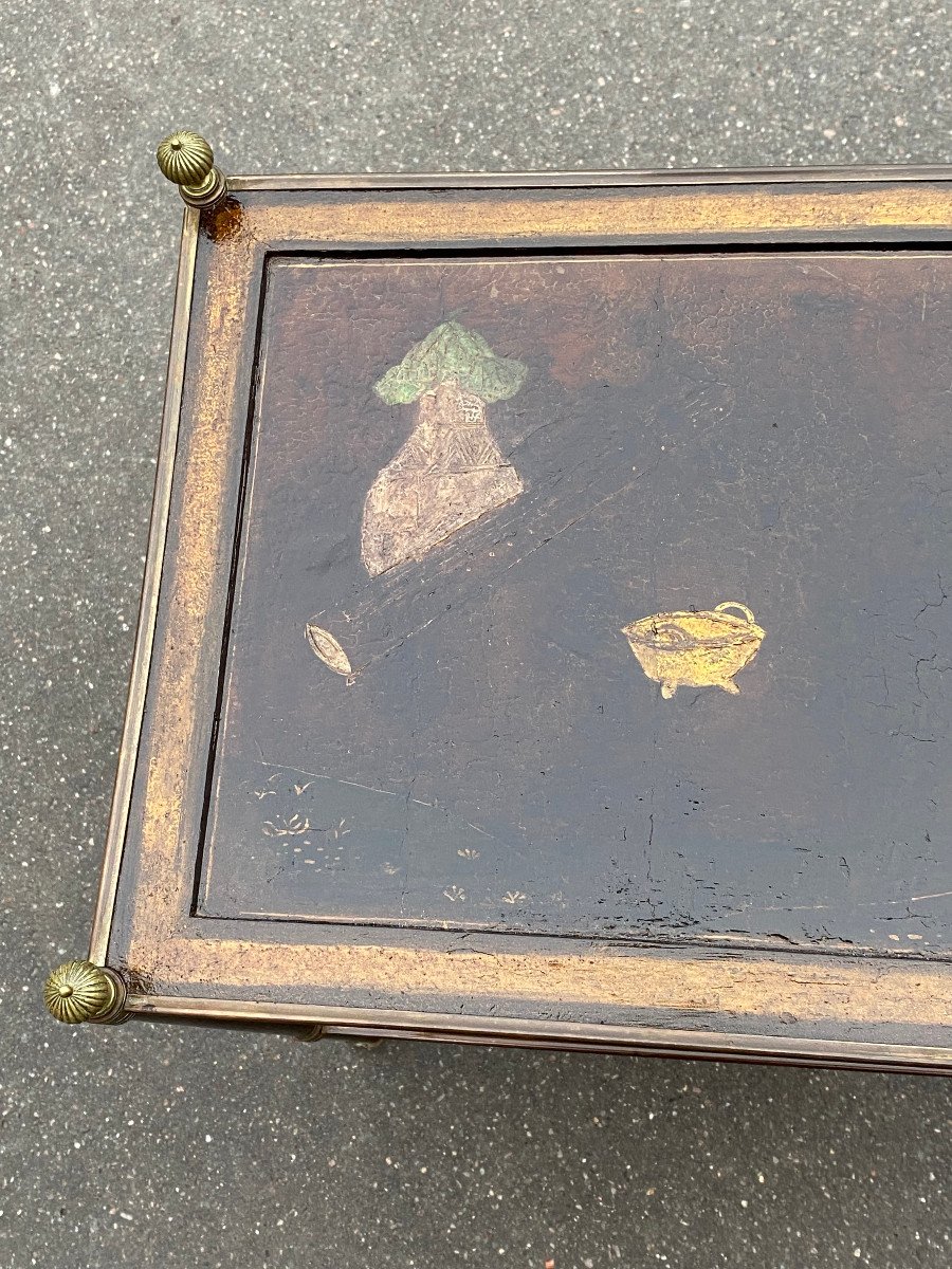 1950 ′ Maison Jansen Table In Patinated Bronze With Coromandel Chinese Lacquer Trays 47x37xh59cm-photo-2