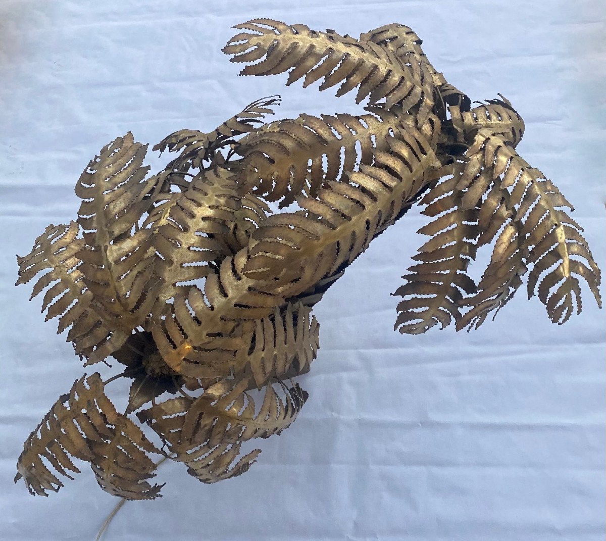 1970′ Palm Tree Floor Lamp, Brass Maison Jansen 3 Heads Brutalist Style-photo-2