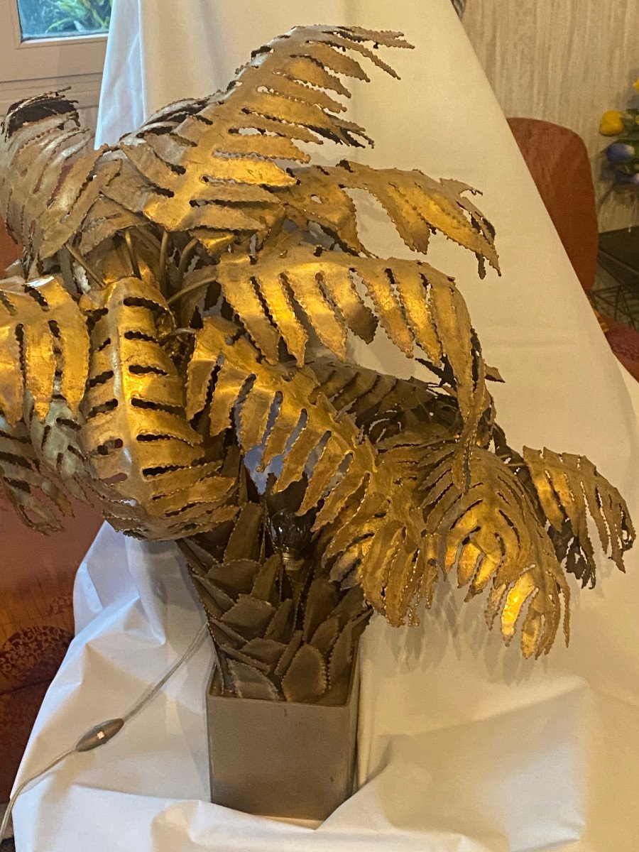 1970′ Palm Tree Floor Lamp, Brass Maison Jansen 3 Heads Brutalist Style-photo-5