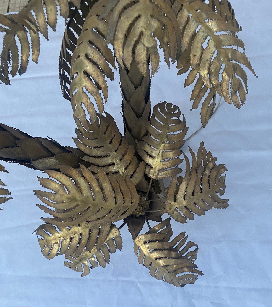 1970′ Palm Tree Floor Lamp, Brass Maison Jansen 3 Heads Brutalist Style-photo-8