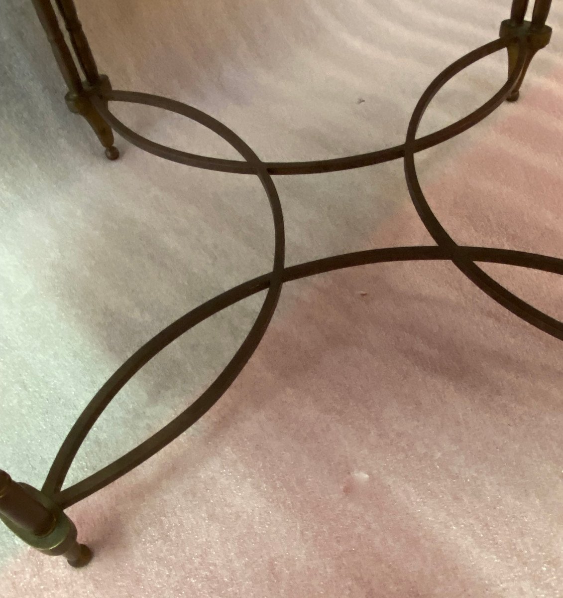 1950/70′ Round Bronze Coffee Table Palm Tree Decor, Black Chinese Lacquer Tray Dlg Maison Baguès-photo-7