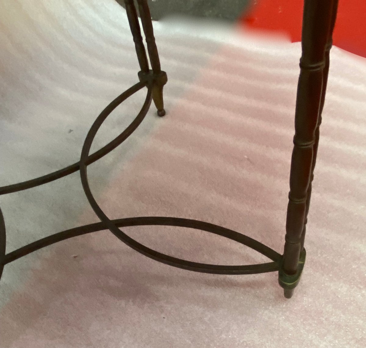1950/70′ Round Bronze Coffee Table Palm Tree Decor, Black Chinese Lacquer Tray Dlg Maison Baguès-photo-8