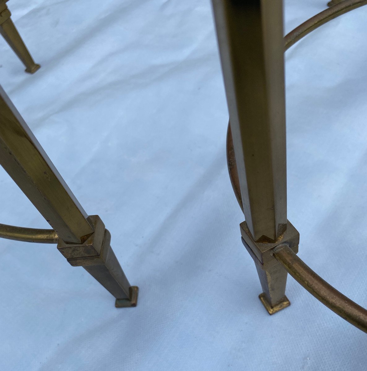 1950/70 Series Of Round Nesting Tables Maison Ramsay Style In Brass-photo-1