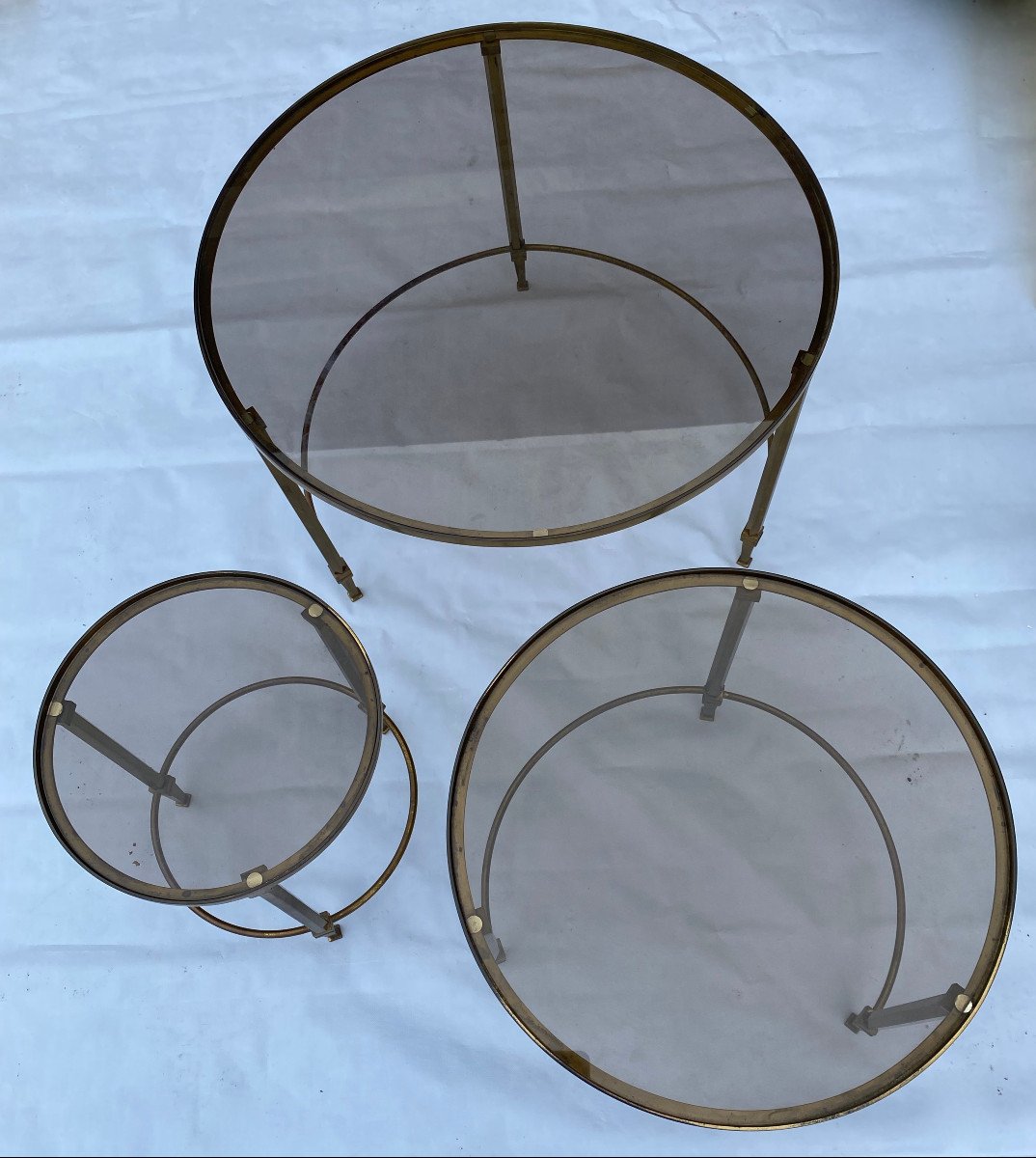 1950/70 Series Of Round Nesting Tables Maison Ramsay Style In Brass-photo-7