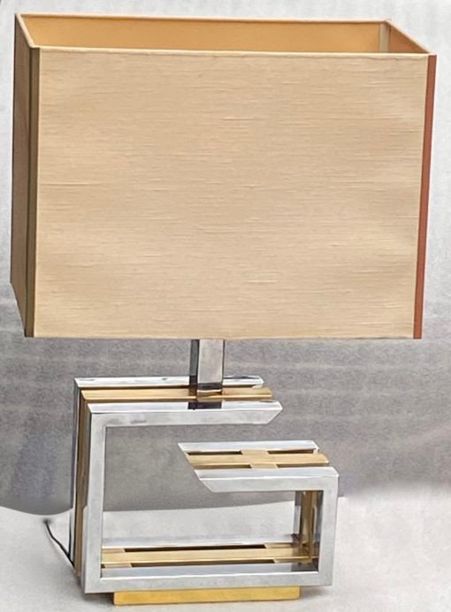 1970 Dlg Lamp Willy Rizzo Gold And Chrome Metal H 72 Cm-photo-1