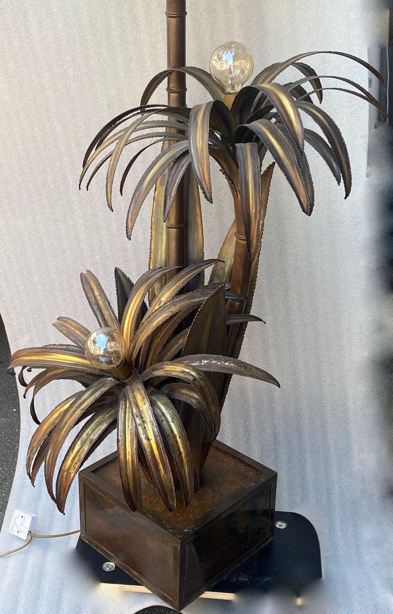 1970′ Palm Tree Floor Lamp, In Brass By Barbier, Maison Jansen 3 Heads Brutalist Style H: 170-photo-2