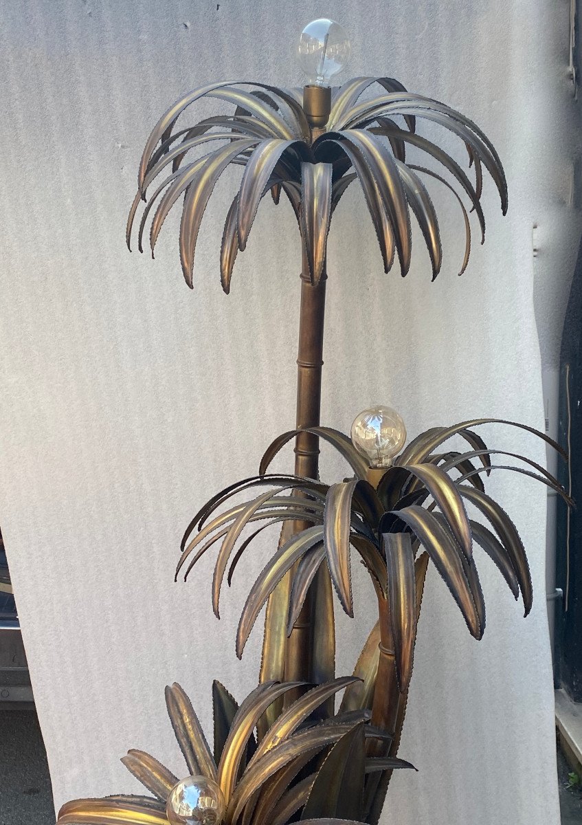 1970′ Palm Tree Floor Lamp, In Brass By Barbier, Maison Jansen 3 Heads Brutalist Style H: 170-photo-3