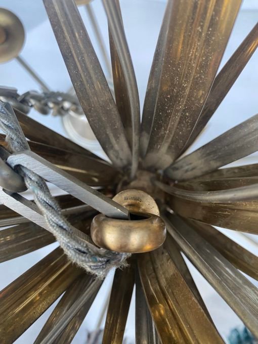 1950/70′ Pair Of Sconces + Chandelier In Gilt And Silver Bronze With Reeds Signed Maison Charles-photo-3