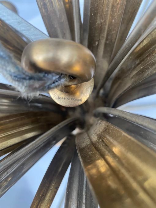 1950/70′ Pair Of Sconces + Chandelier In Gilt And Silver Bronze With Reeds Signed Maison Charles-photo-4